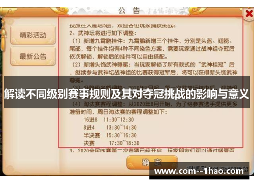 解读不同级别赛事规则及其对夺冠挑战的影响与意义 解读不同级别赛事规则及其对夺冠挑战的影响与意义