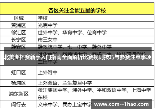 北美洲杯赛新手入门指南全面解析比赛规则技巧与参赛注意事项